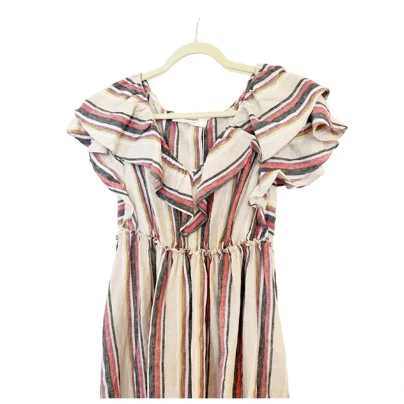 NWT Trina Turk Out of Office Play Dress Linen Ruffle Striped Flutter Sleeve L - Picture 3 of 7